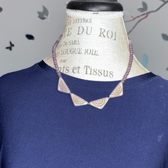 Sabika Purple and Gold Geometric Necklace - Picture 1 of 4